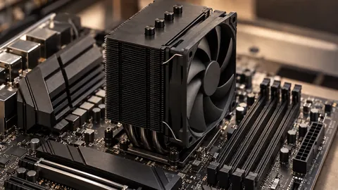 Tower-CPU-Kühler mit Lüfter auf einem Mainboard